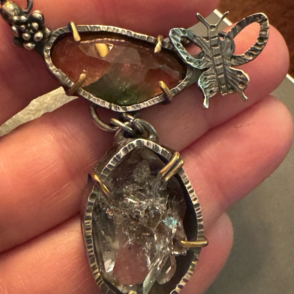 Sterling Silver and Tourmaline Pendant with Herkimer Diamond Necklace - Picture 13 of 14
